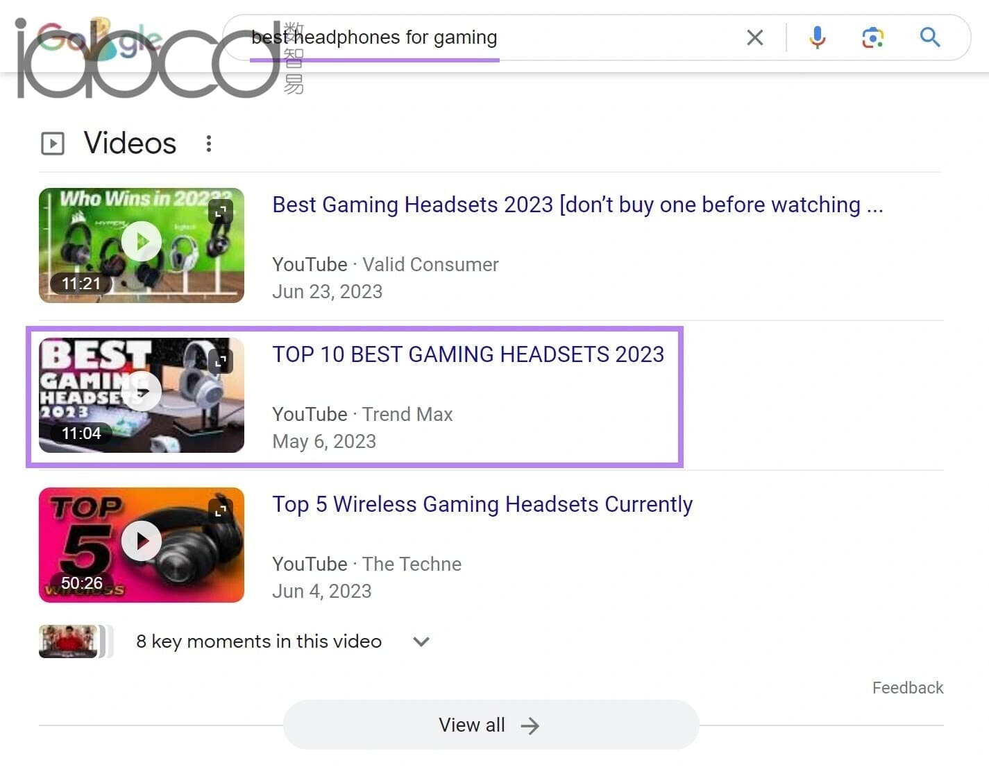 Google 搜索结果“最佳游戏耳机”
